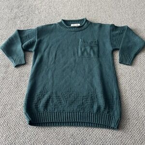 Vintage Paris Sport Club Green Roll Neck Cotton Blend Long Sweater. Fisherman. M